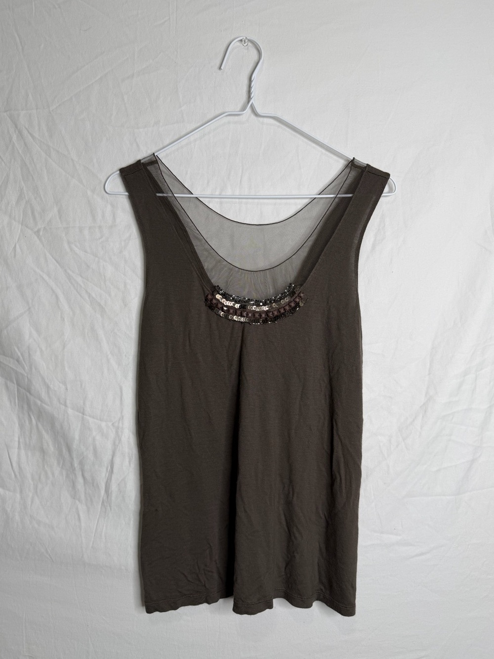 Simply Vera Vera Wang Olive Green Tank Top Bronze Sequins Size Petite Large